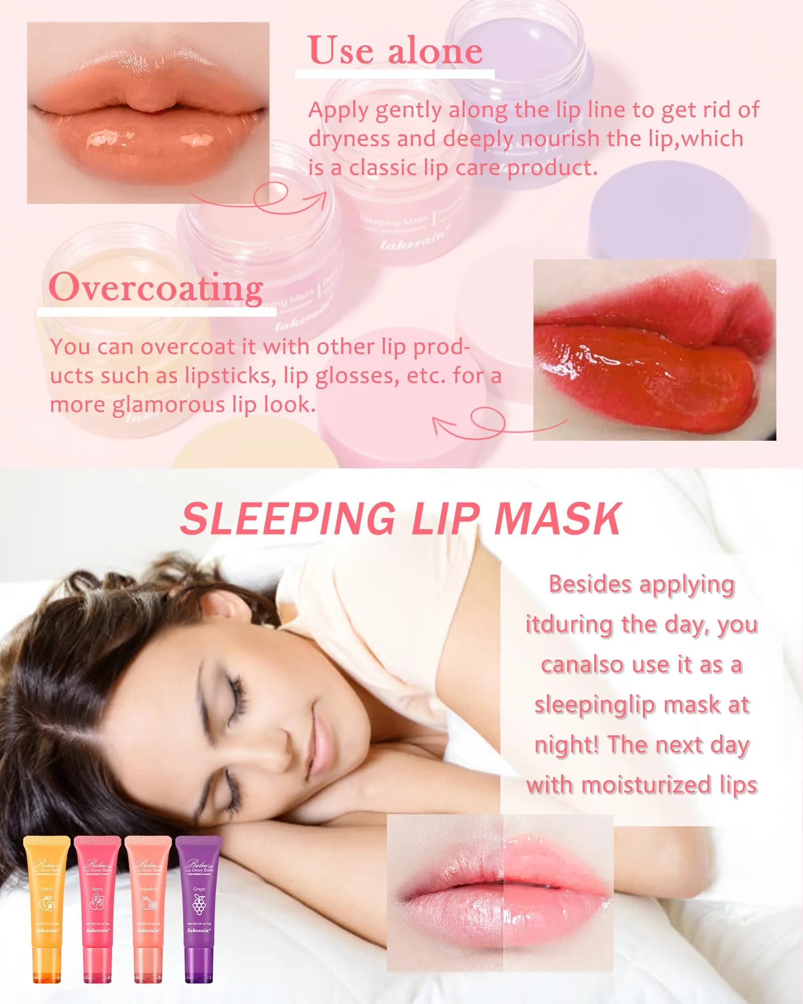 2Pcs Lip Glowy Balm & Lip Sleeping Mask Set,Hydrating Nourishing Repair Sleeping Lip Mask,Glossy Tinted Lip Balm,Day & Night Smooth Cracked Chapped Lip,Lip Care Therapy Treatment for Women-Grapefruit