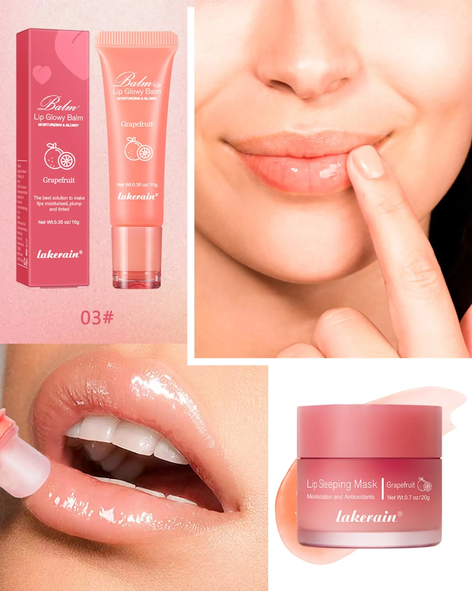 2Pcs Lip Glowy Balm & Lip Sleeping Mask Set,Hydrating Nourishing Repair Sleeping Lip Mask,Glossy Tinted Lip Balm,Day & Night Smooth Cracked Chapped Lip,Lip Care Therapy Treatment for Women-Grapefruit