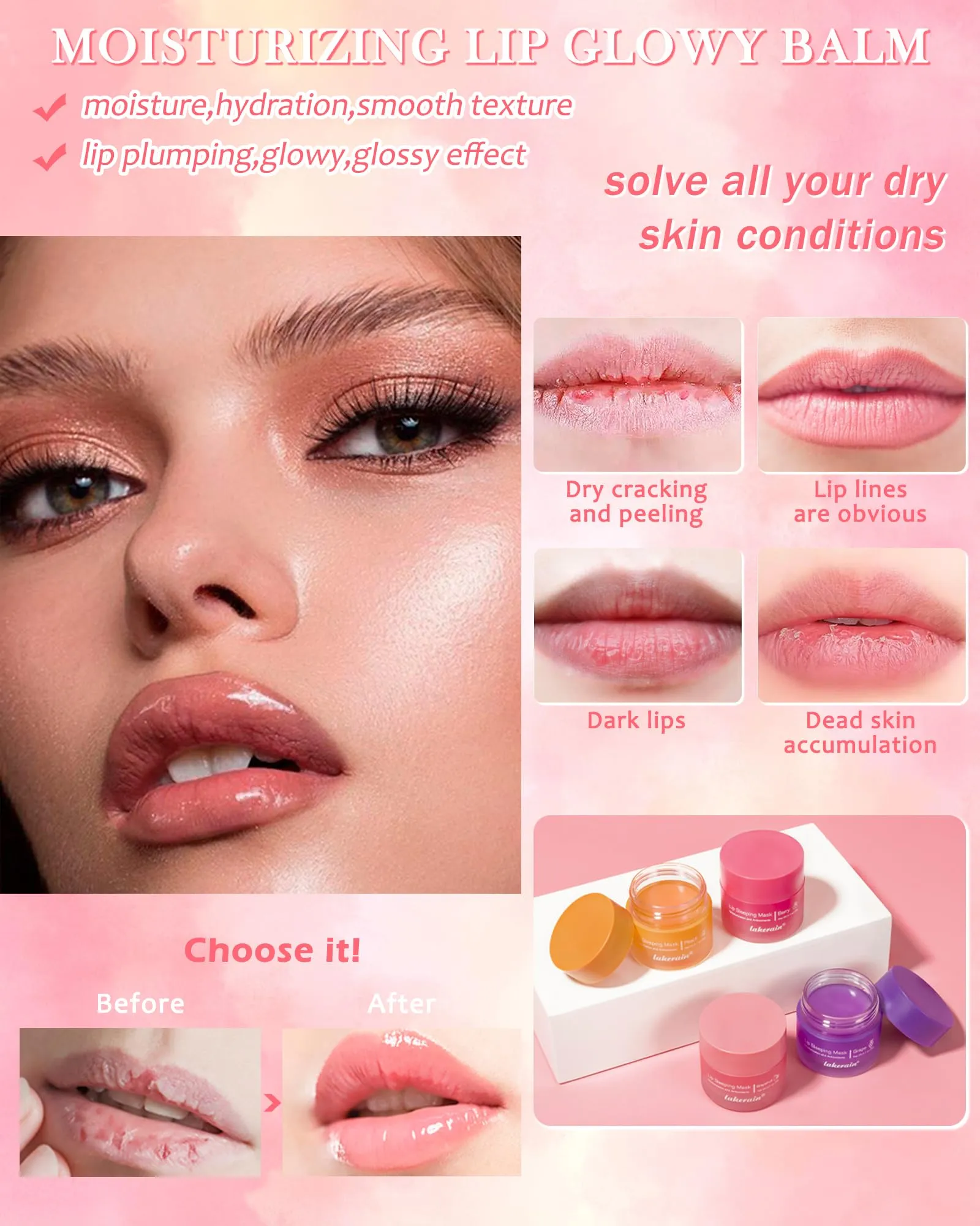 2Pcs Lip Glowy Balm & Lip Sleeping Mask Set,Hydrating Nourishing Repair Sleeping Lip Mask,Glossy Tinted Lip Balm,Day & Night Smooth Cracked Chapped Lip,Lip Care Therapy Treatment for Women-Grapefruit
