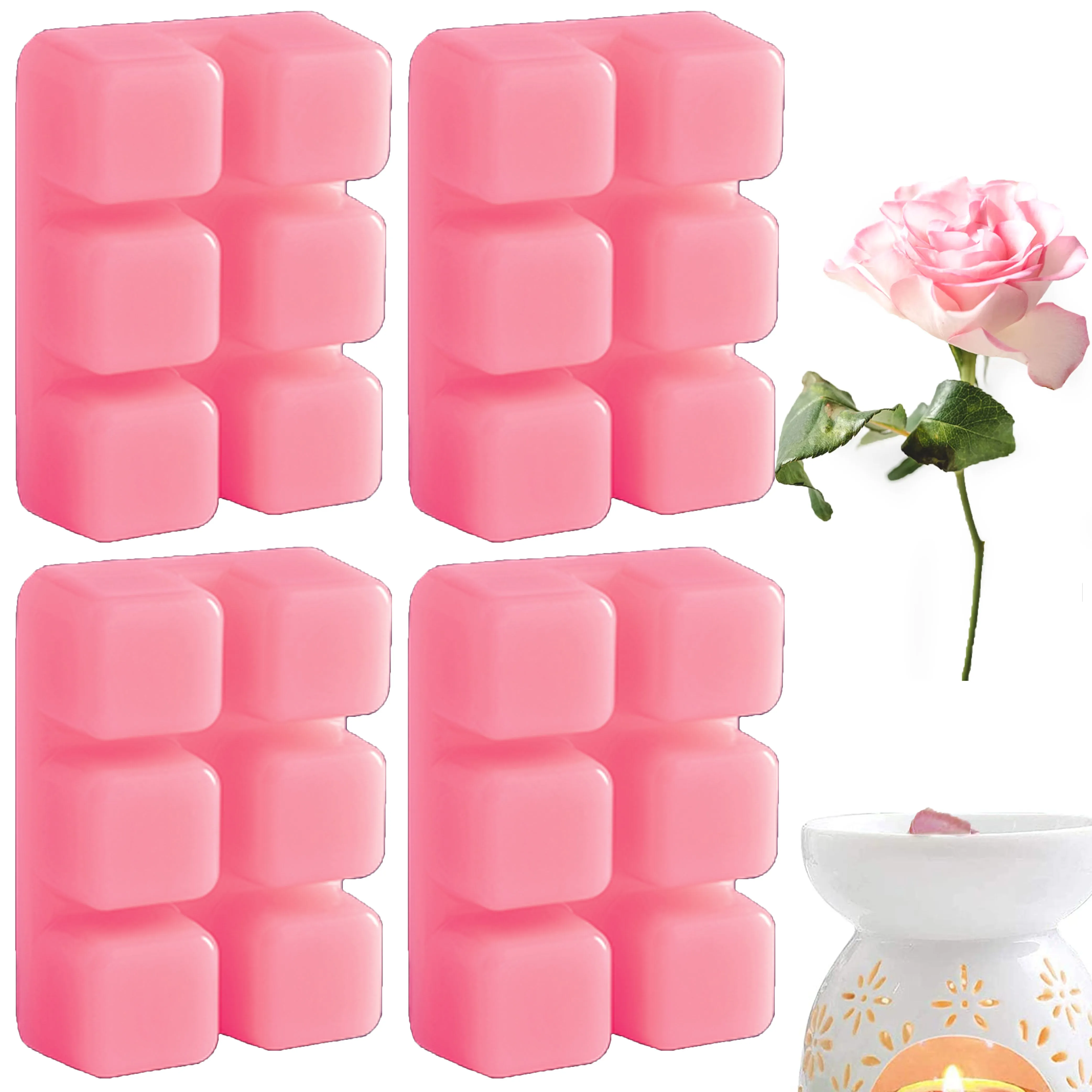 4 Pk Rose Scent Wax Melts Tart Cubes Candle Warmer Fragrance Aroma Therapy 2.5oz