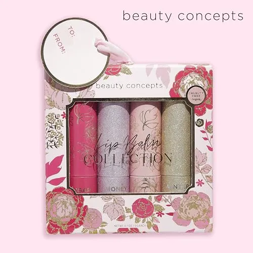 Beauty Concepts So Sweet Lip Balm Pack, 4 Pack Moisturizing Lip Balm for Dry Cracked Lips in Pink Stocking