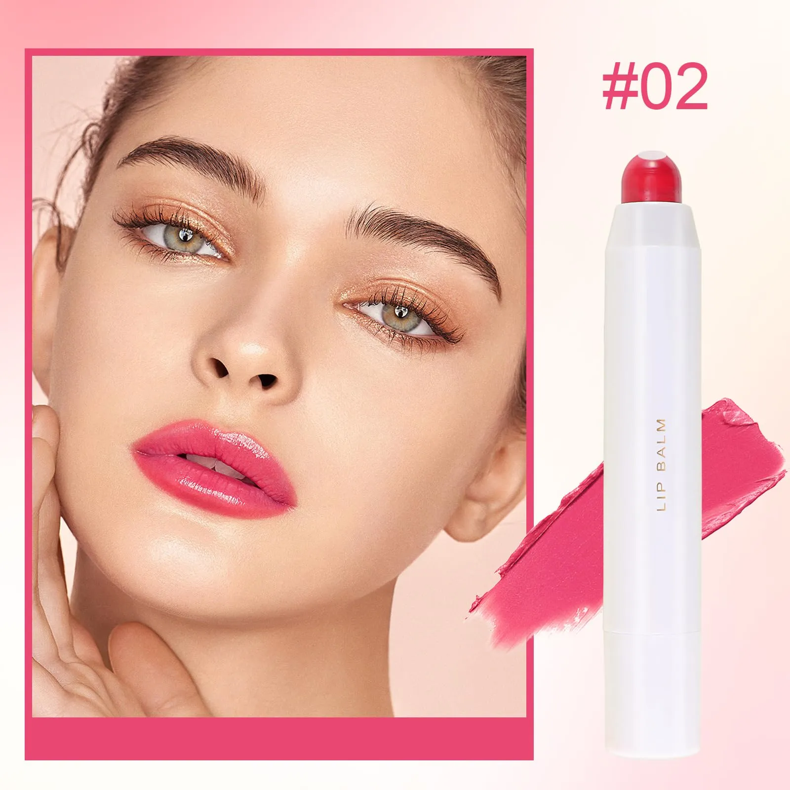 Erinde Tinted Lip Balm   Buildable Lip Color, Natural Gloss Finish, Hydrating Lightweight, Moisturize & Tint Lipstick with Vitamin E, Vegan Lip Balm Lip Care Makeup Gift, 02#