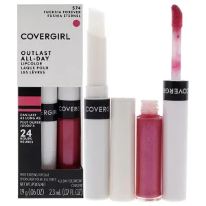 Outlast All Day Lipcolor - 574 Fuchsia Forever by CoverGirl for Women - 2 Pc 0.06oz Moisturizing Top Coat, 0.07oz All-Day Lip Color