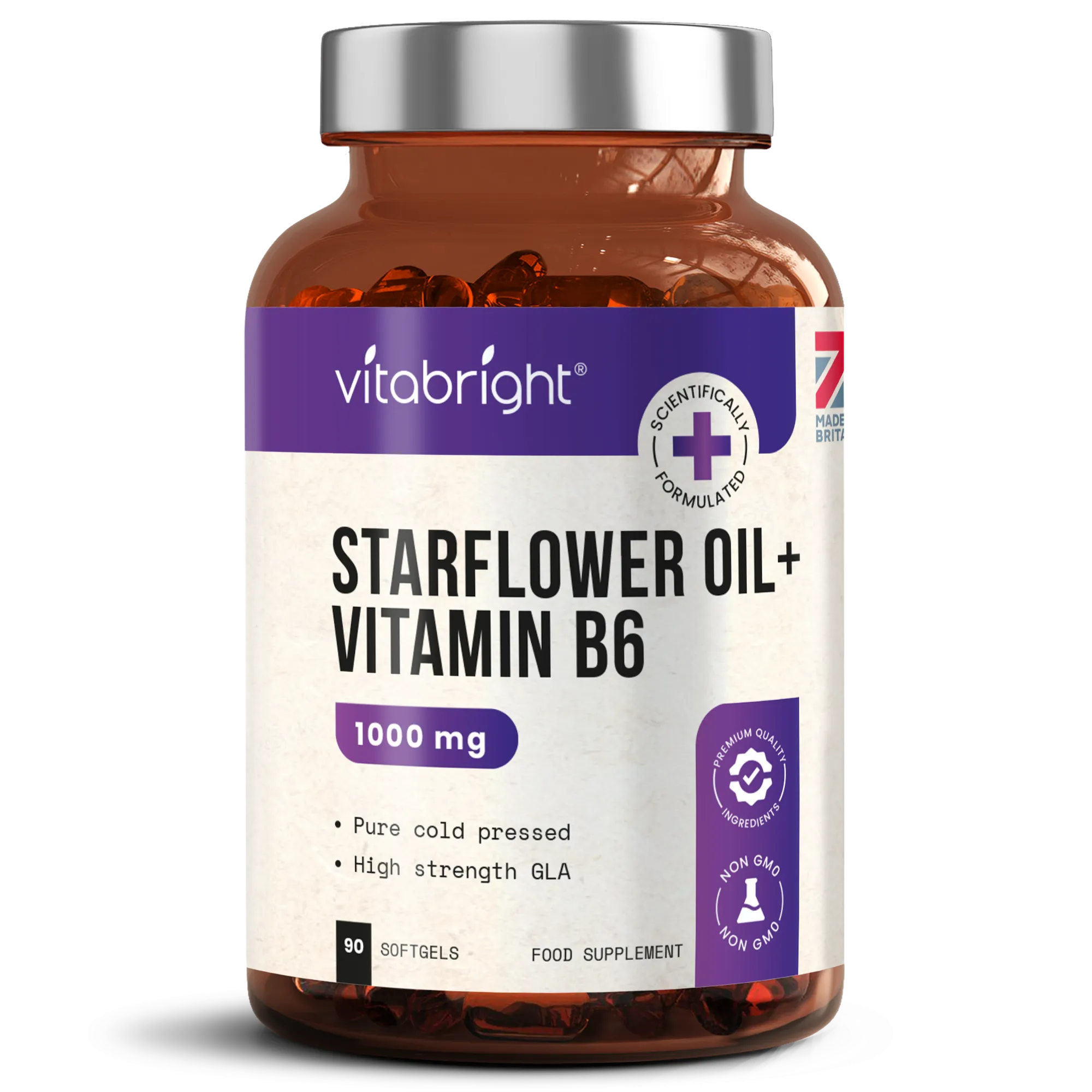 Starflower Oil Capsules - 90 Soft Gels - 1000mg Plus Vitamin B6