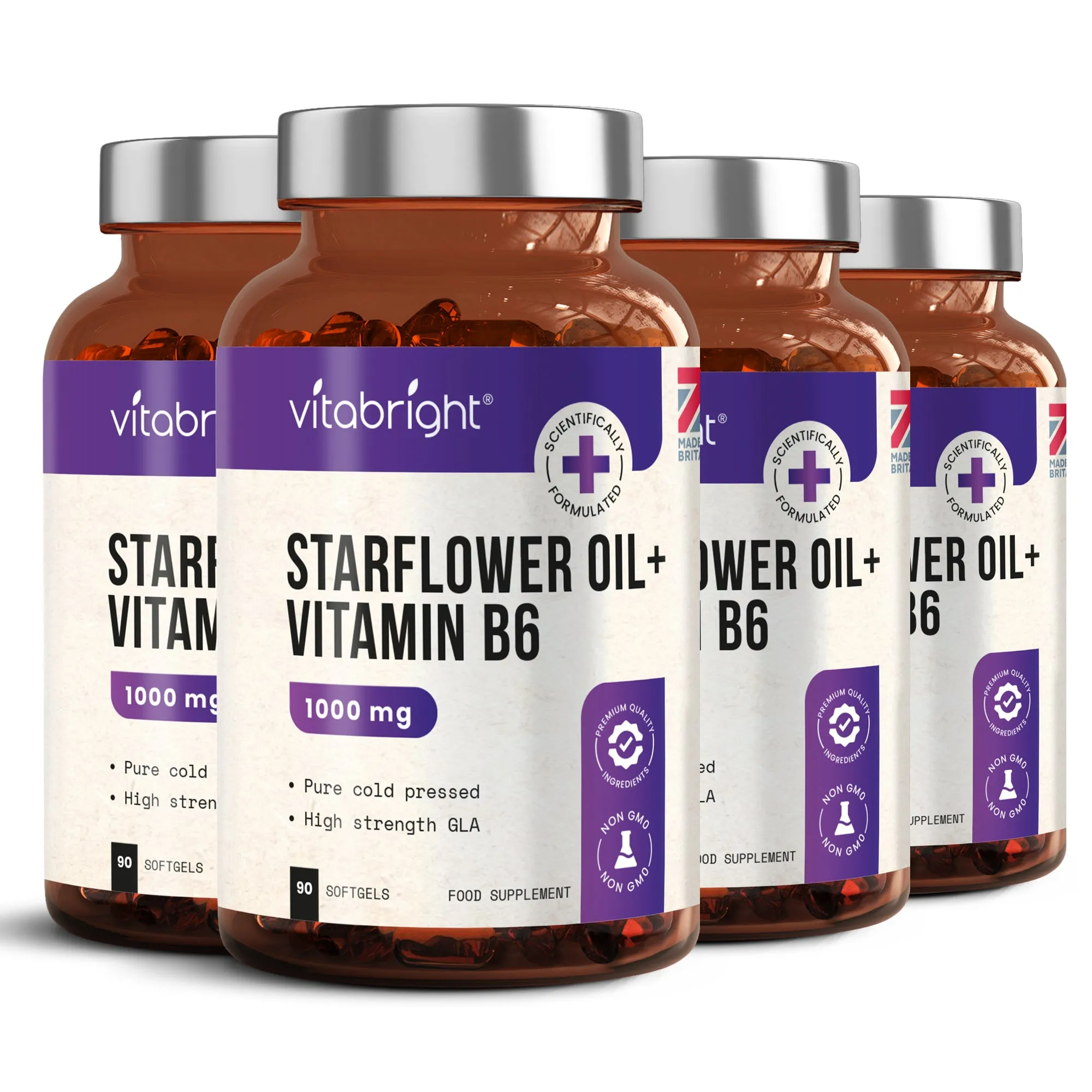 Starflower Oil Capsules - 90 Soft Gels - 1000mg Plus Vitamin B6