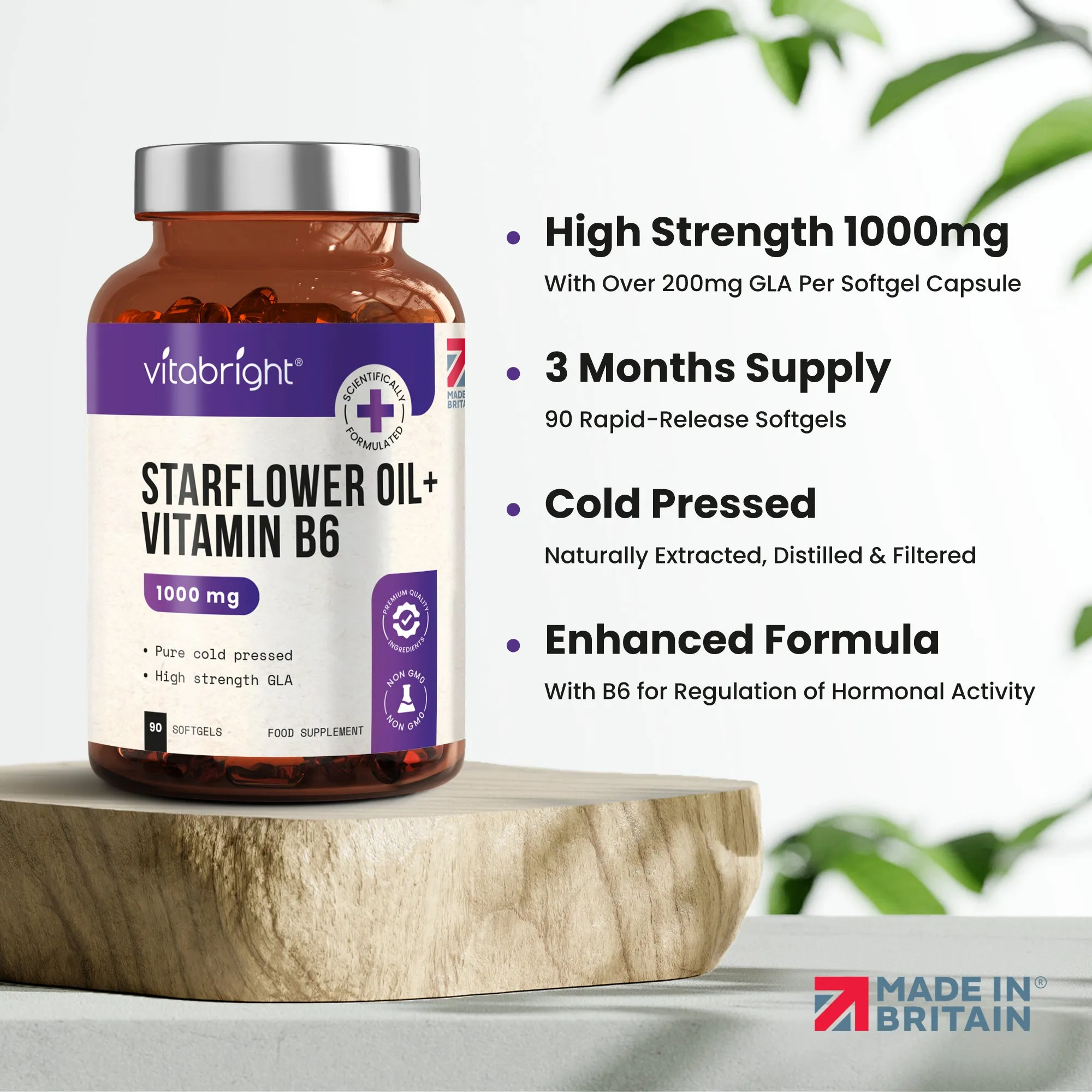 Starflower Oil Capsules - 90 Soft Gels - 1000mg Plus Vitamin B6