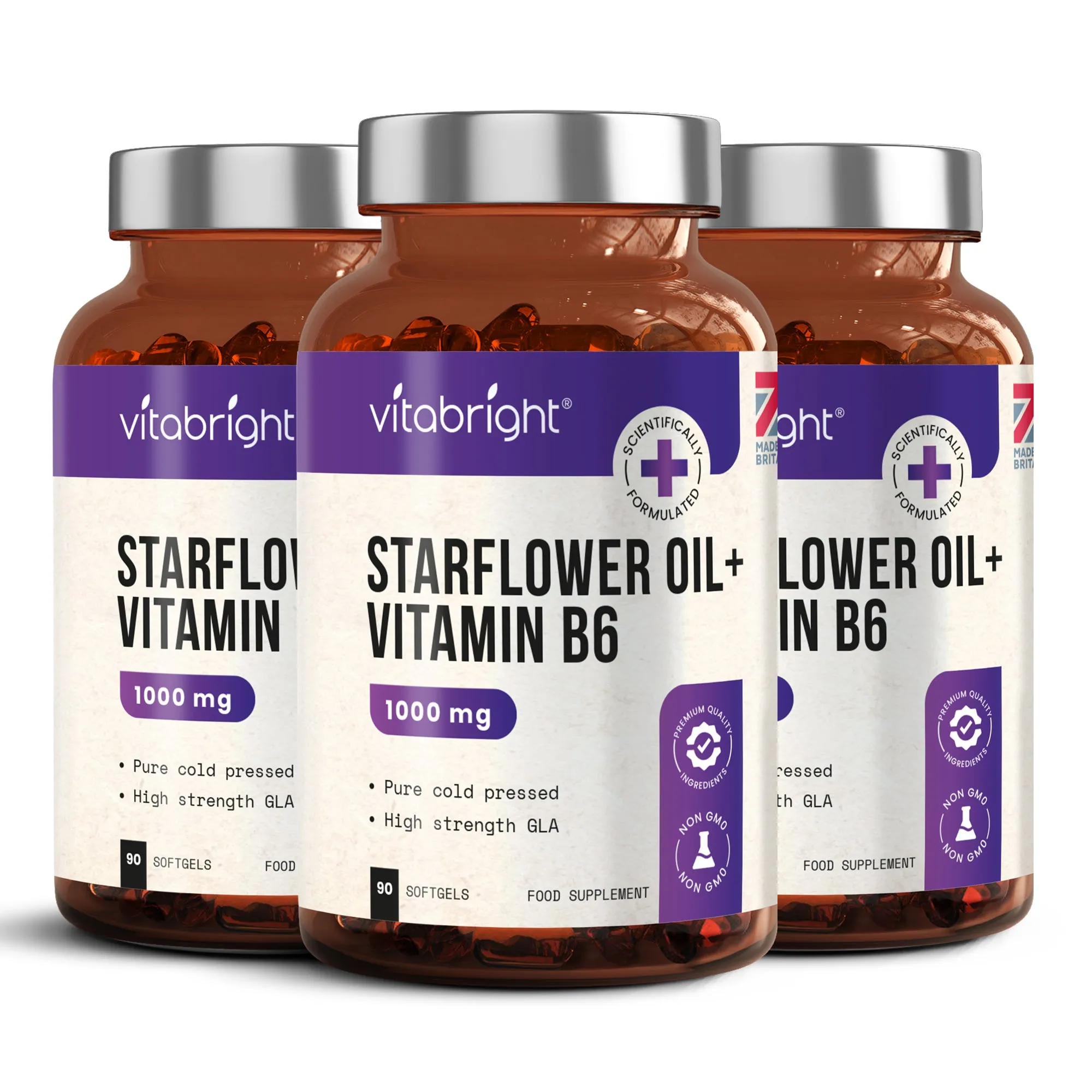 Starflower Oil Capsules - 90 Soft Gels - 1000mg Plus Vitamin B6