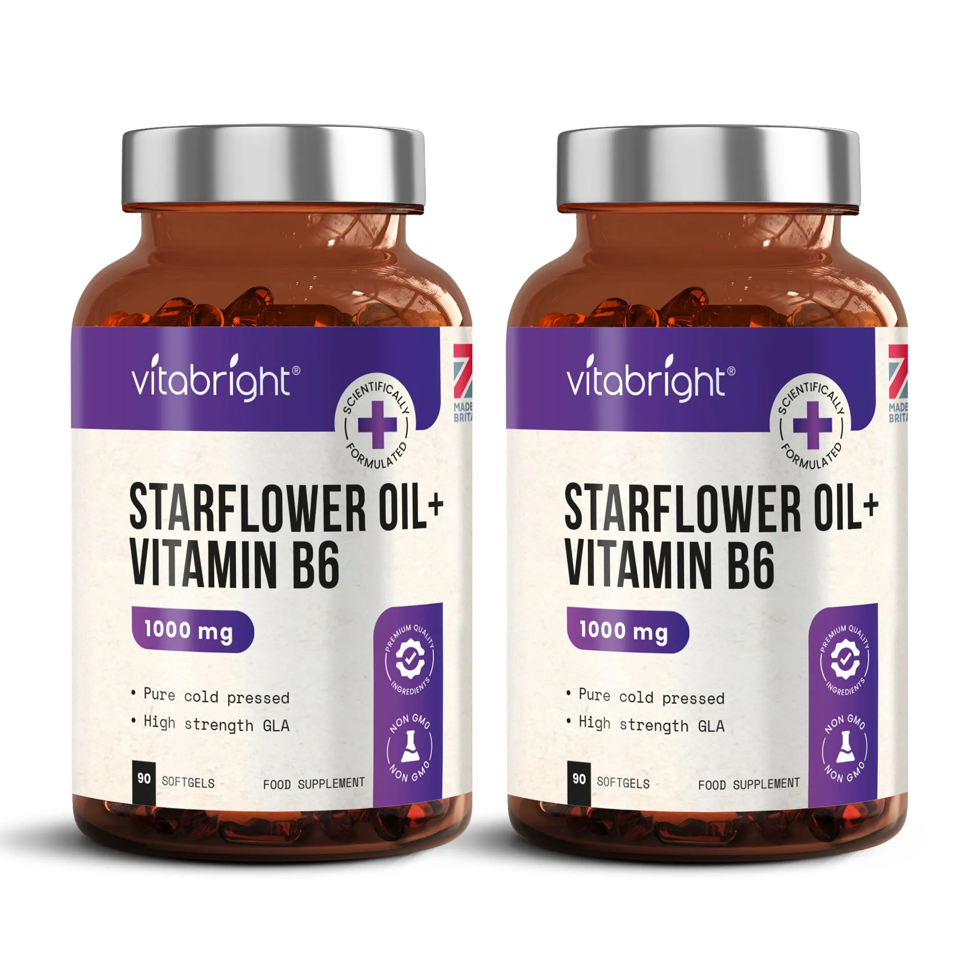 Starflower Oil Capsules - 90 Soft Gels - 1000mg Plus Vitamin B6