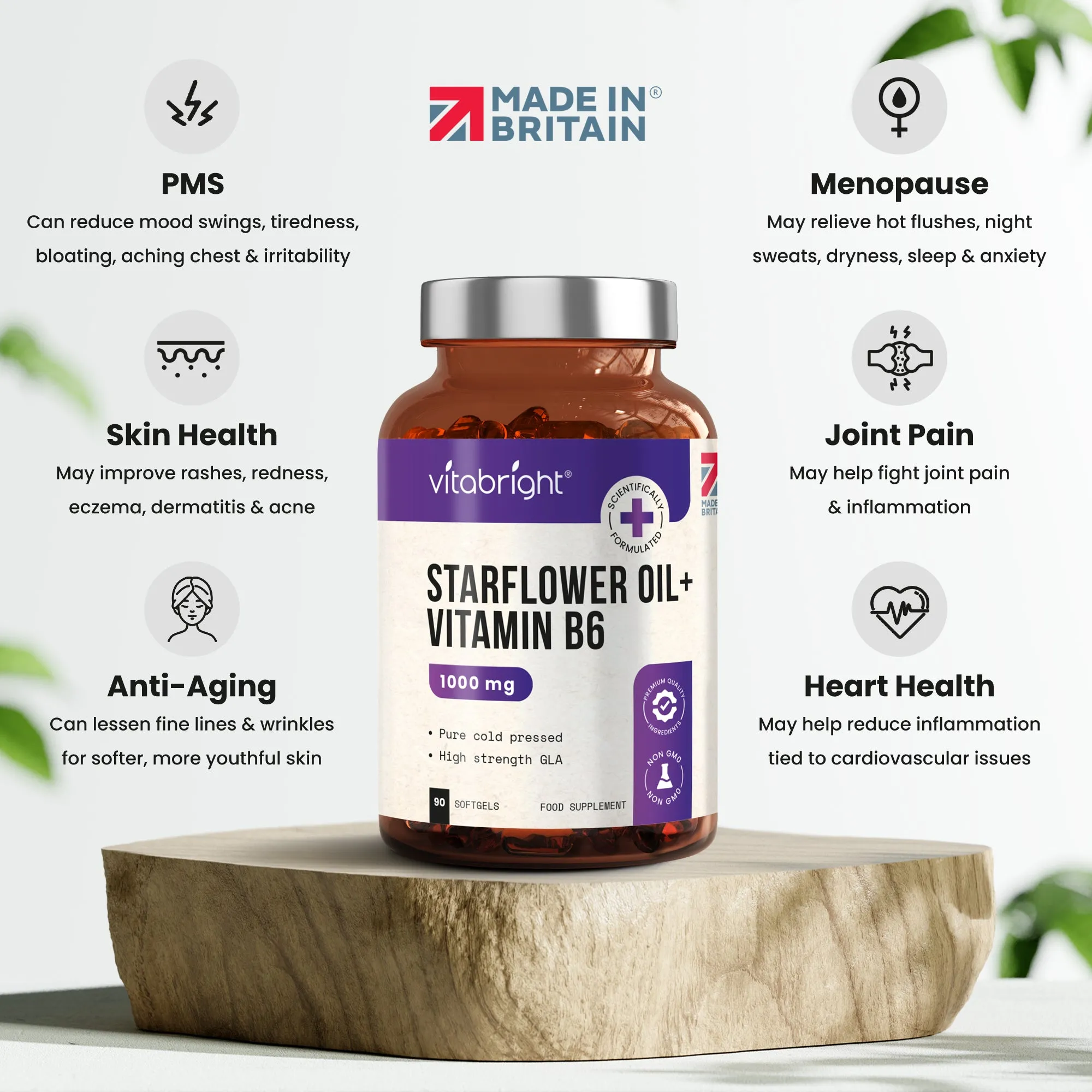 Starflower Oil Capsules - 90 Soft Gels - 1000mg Plus Vitamin B6