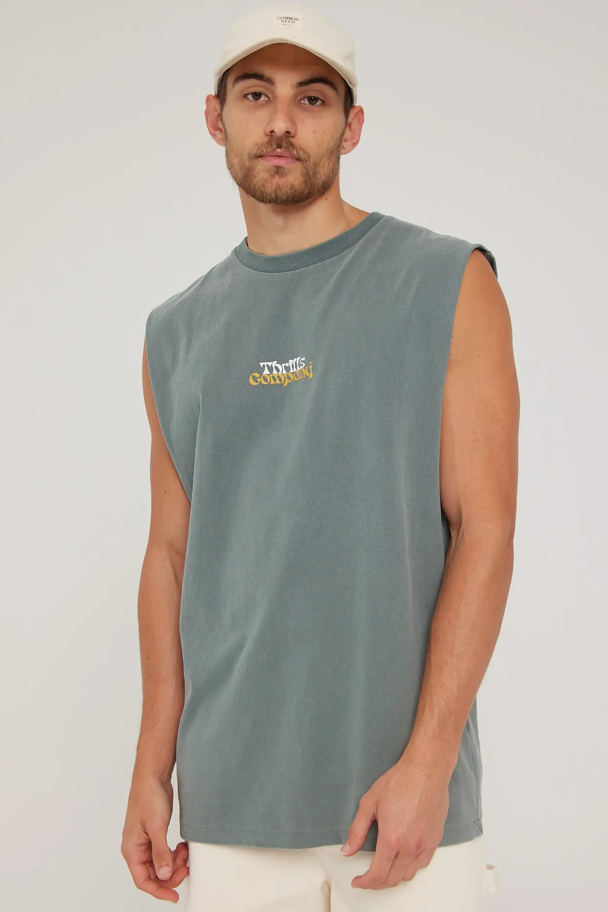 Thrills Better Future Puff Print Merch Fit Muscle Tee Scrubs Green