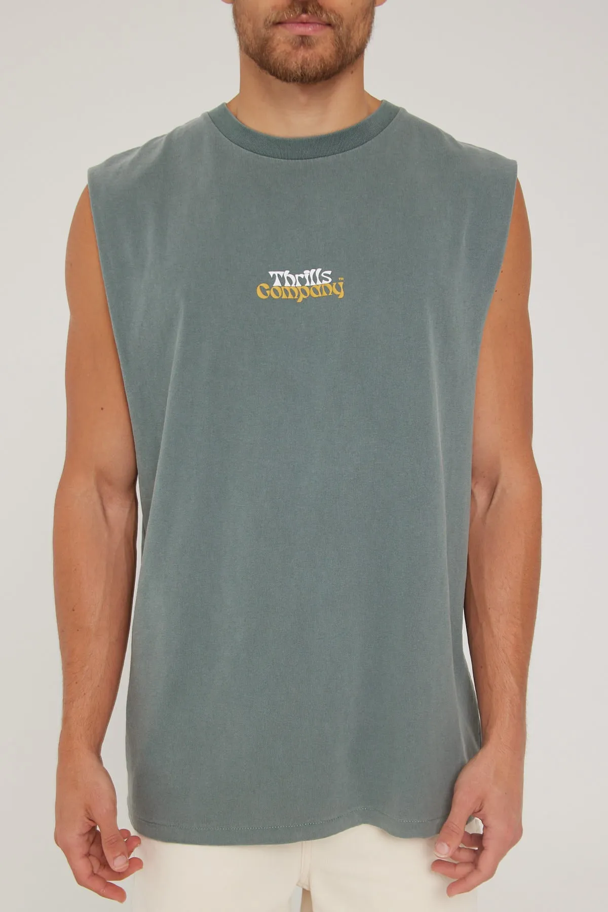 Thrills Better Future Puff Print Merch Fit Muscle Tee Scrubs Green