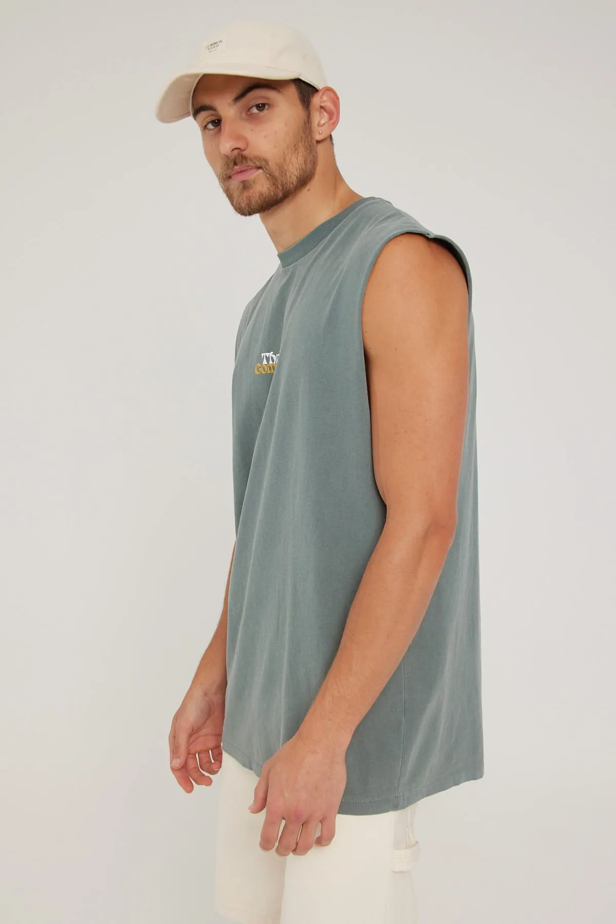 Thrills Better Future Puff Print Merch Fit Muscle Tee Scrubs Green