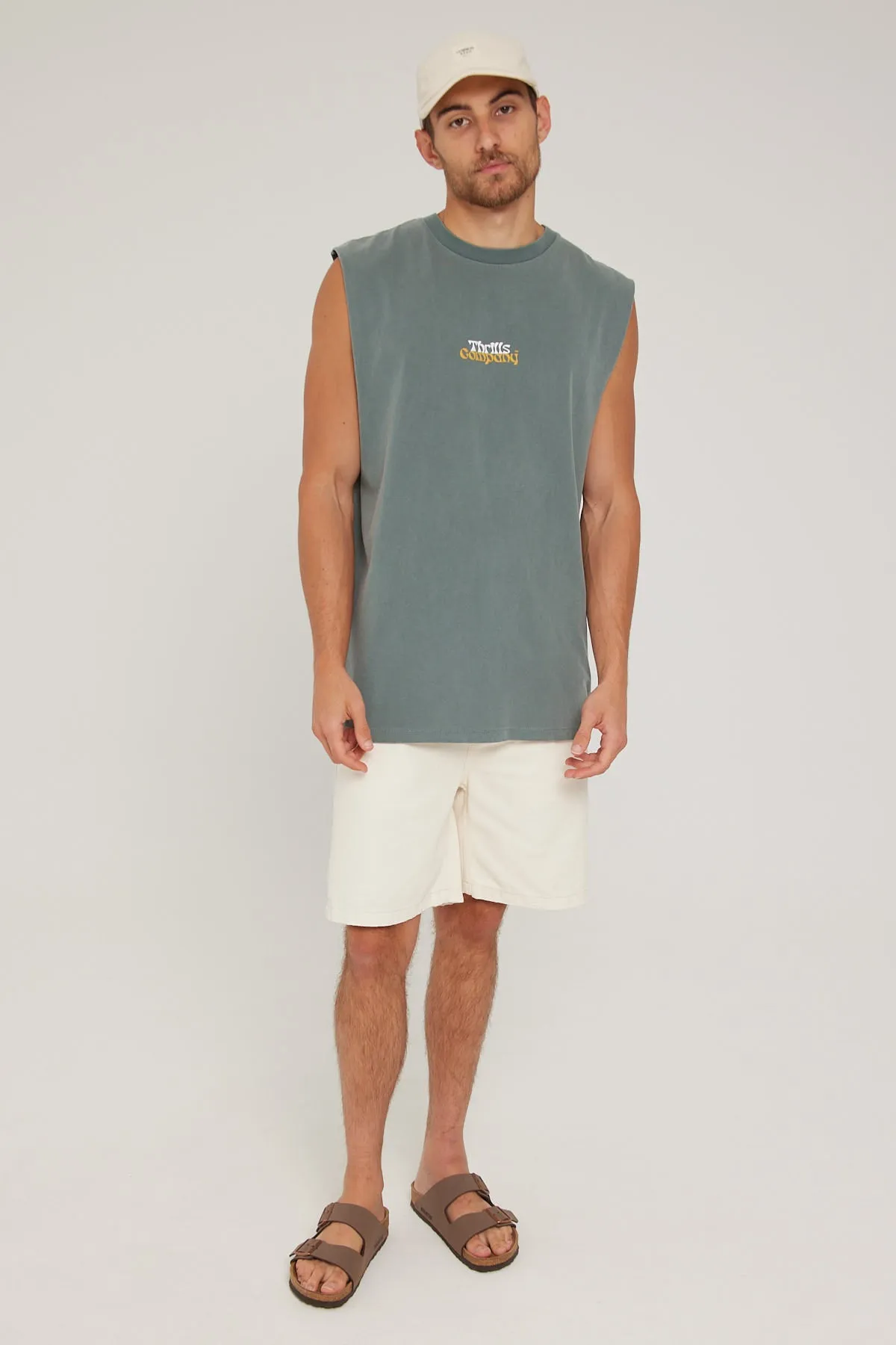 Thrills Better Future Puff Print Merch Fit Muscle Tee Scrubs Green